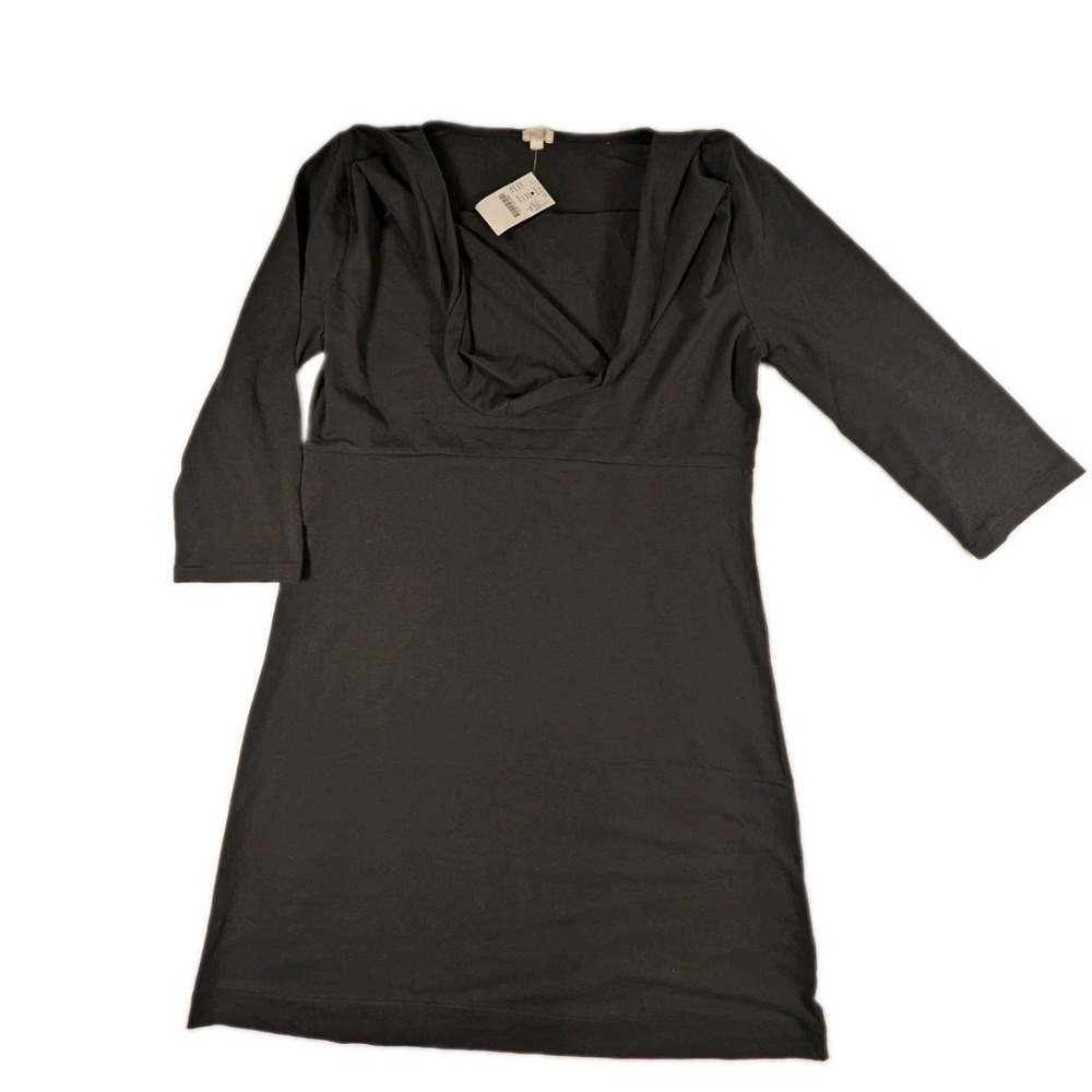 J. Crew Womens Dress Black Small Cotton Blend 3/4 Sleeves Drape Cowl Neck Office